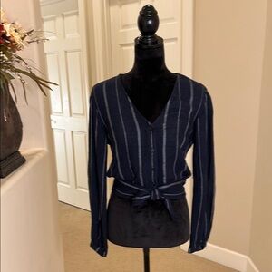Bella Dahl Navy Striped Tie Front Blouse Size XS